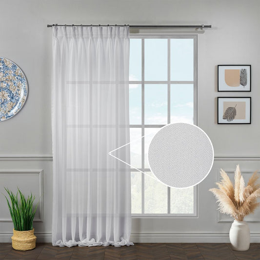 Semi Sheer Silk Crepe Pinch Pleated Curtain Single Panel - White