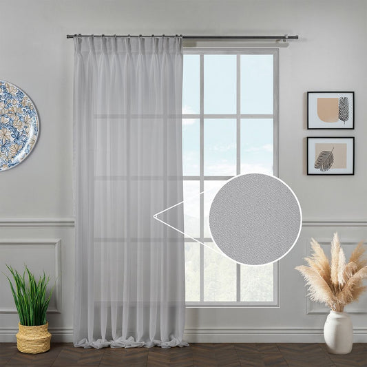 Semi Sheer Silk Crepe Pinch Pleated Curtain Single Panel - Grey