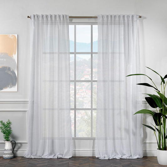 Semi Sheer Linen Curtain Single Panel - White