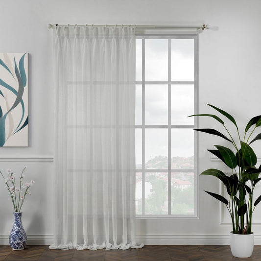 Semi Sheer Linen Pinch Pleated Curtain Single Panel - White