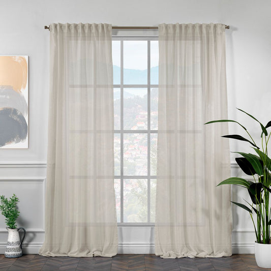 Semi Sheer Linen Curtain Single Panel - Beige