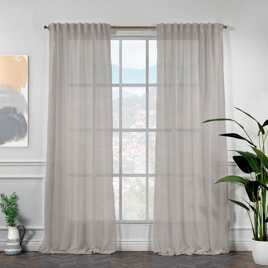 Semi Sheer Linen Curtain Single Panel - Brown