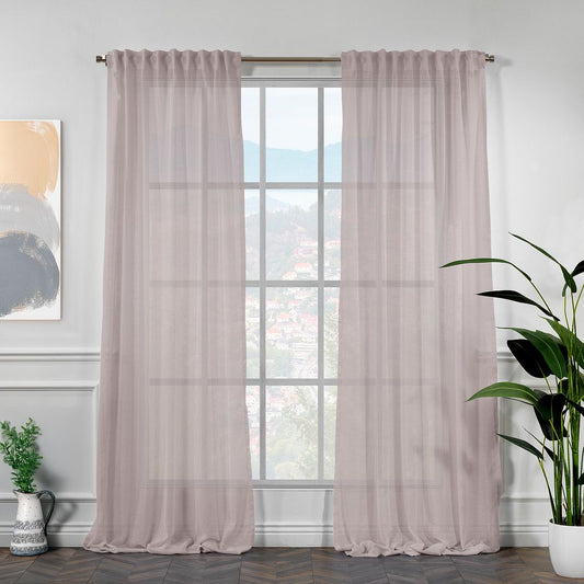 Semi Sheer Linen Curtain Single Panel - Rose Pink