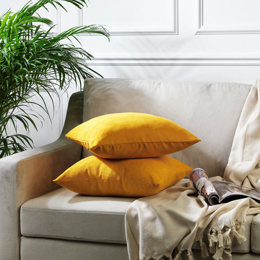 Decorative Cushion Covers Set of 2 Hidden Zipper - Mustard Yellow