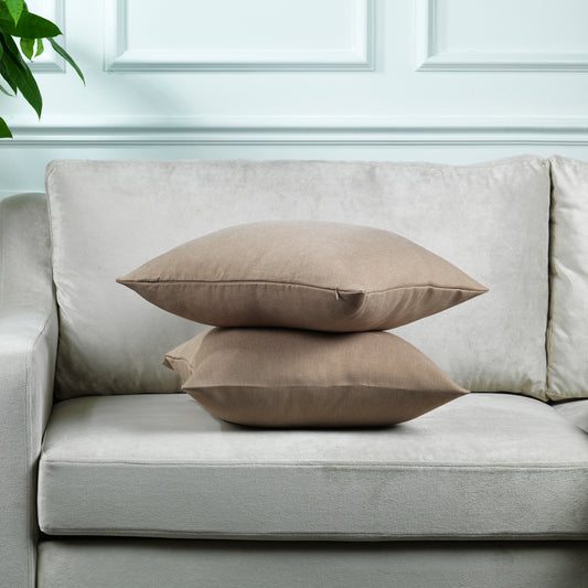 Linen Texture Cushion Covers Set of 2 Hidden Zipper - Barley
