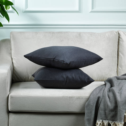 Linen Texture Cushion Covers Set of 2 Hidden Zipper - Anthracite