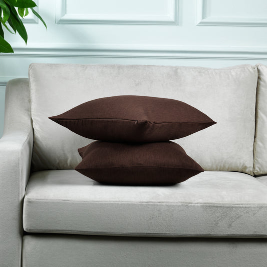 Linen Texture Cushion Covers Set of 2 Hidden Zipper - Brown