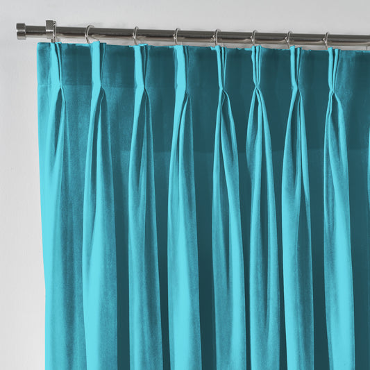 Shiny Velvet Pinch Pleated Curtain Single Panel - Azure