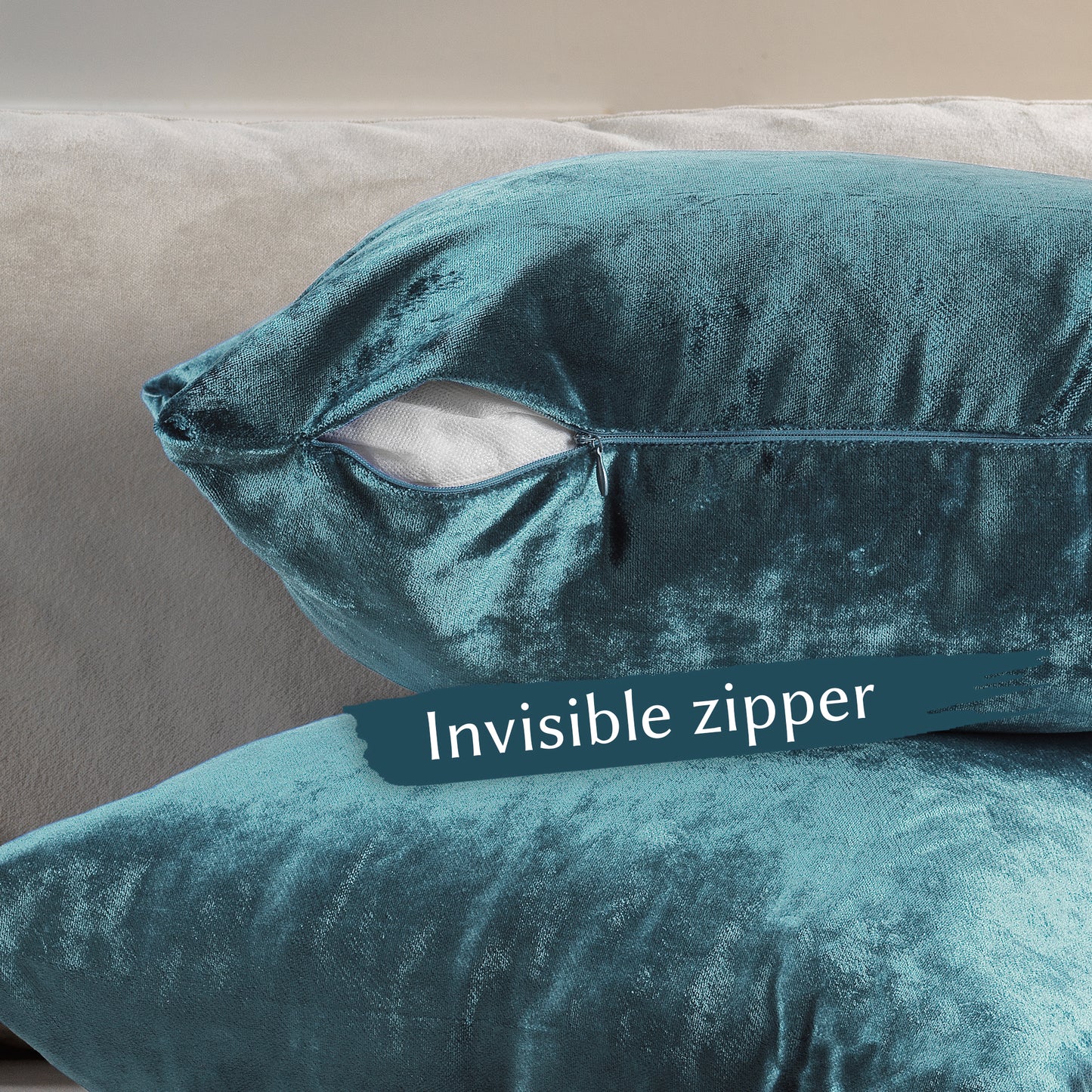 Shiny Velvet Cushion Covers Set of 2 Hidden Zipper - Air Force