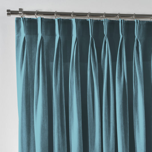 Shiny Velvet Pinch Pleated Curtain Single Panel - Air Force