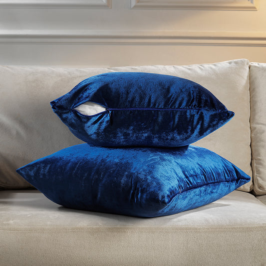 Shiny Velvet Cushion Covers Set of 2 Hidden Zipper - Navy Blue