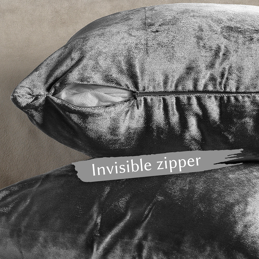 Shiny Velvet Cushion Covers Set of 2 Hidden Zipper - Grey