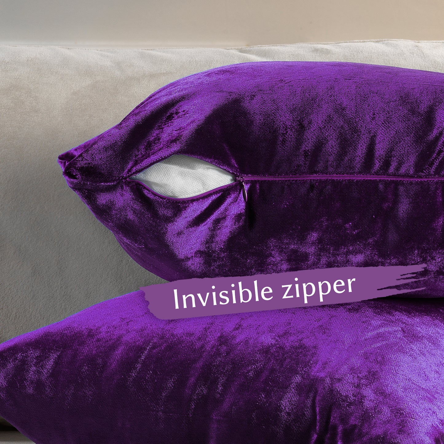 Shiny Velvet Cushion Covers Set of 2 Hidden Zipper - Mauve