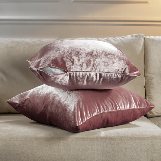 Shiny Velvet Cushion Covers Set of 2 Hidden Zipper - Sangria