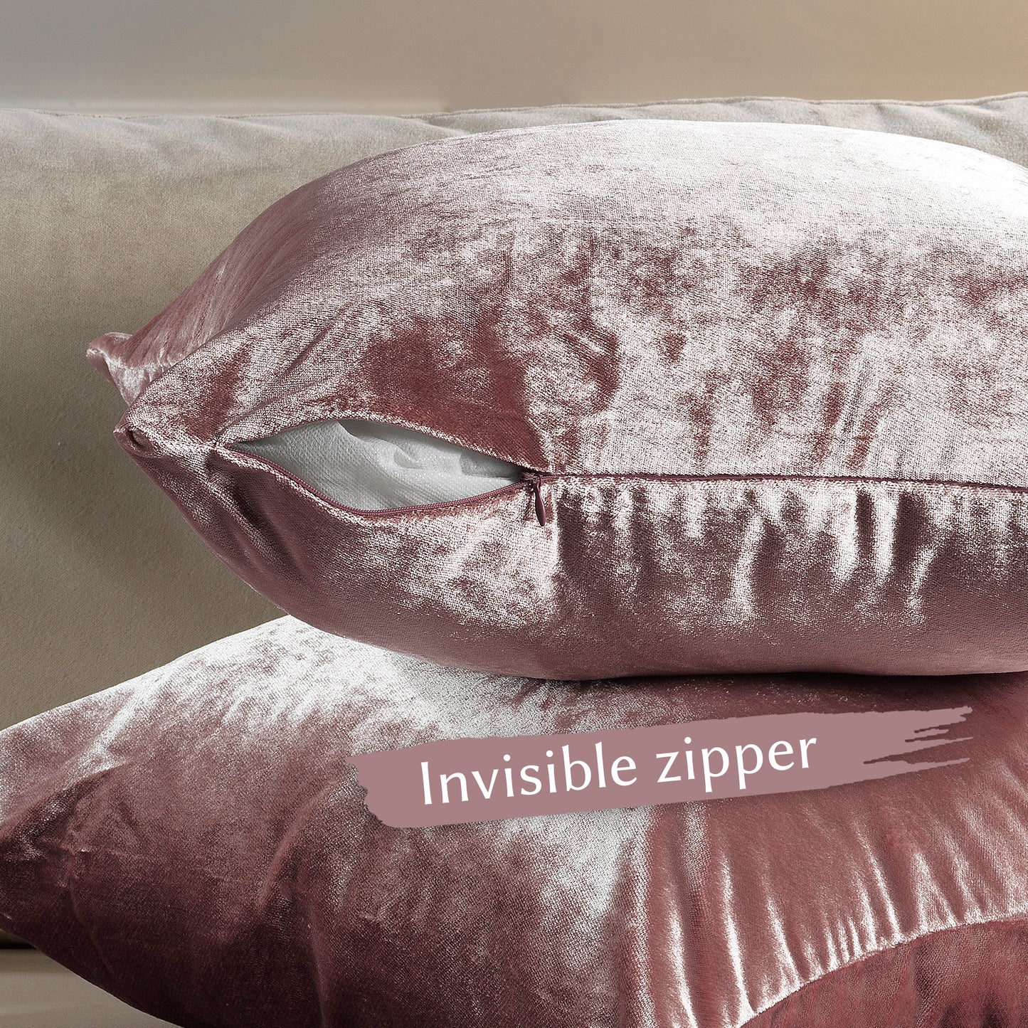 Shiny Velvet Cushion Covers Set of 2 Hidden Zipper - Sangria