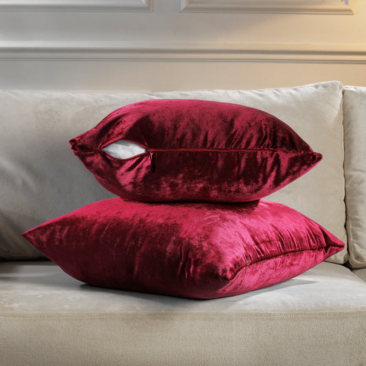 Shiny Velvet Cushion Covers Set of 2 Hidden Zipper - Ruby