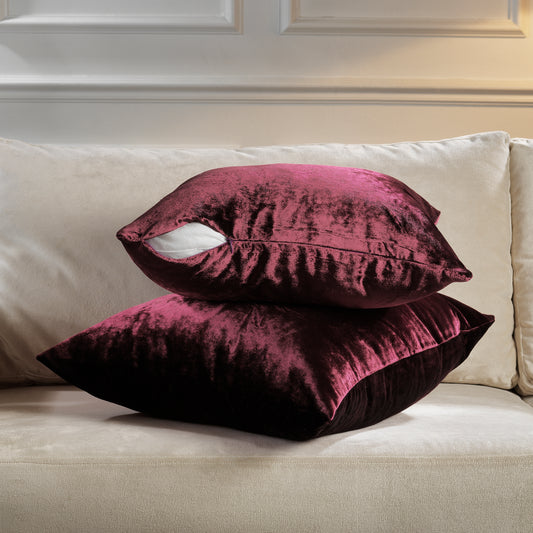 Shiny Velvet Cushion Covers Set of 2 Hidden Zipper - Burgundy