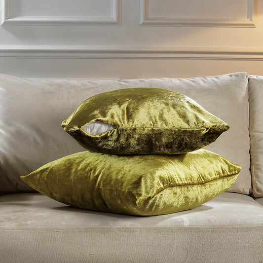 Shiny Velvet Cushion Covers Set of 2 Hidden Zipper - Lime