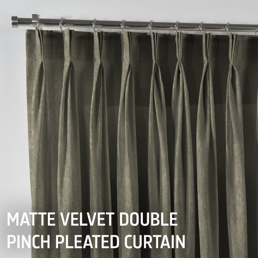 Matte Velvet Pinch Pleated Curtain Single Panel - Khaki Green