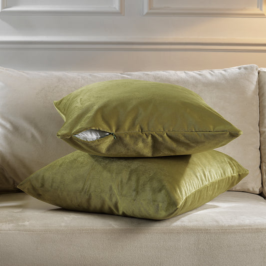 Matte Velvet Cushion Covers Set of 2 Hidden Zipper - Olive