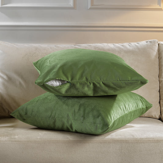 Matte Velvet Cushion Covers Set of 2 Hidden Zipper - Olivine