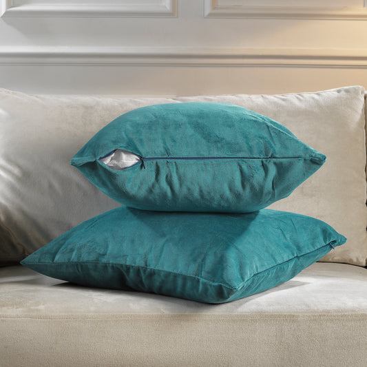 Matte Velvet Cushion Covers Set of 2 Hidden Zipper - Bluish Green