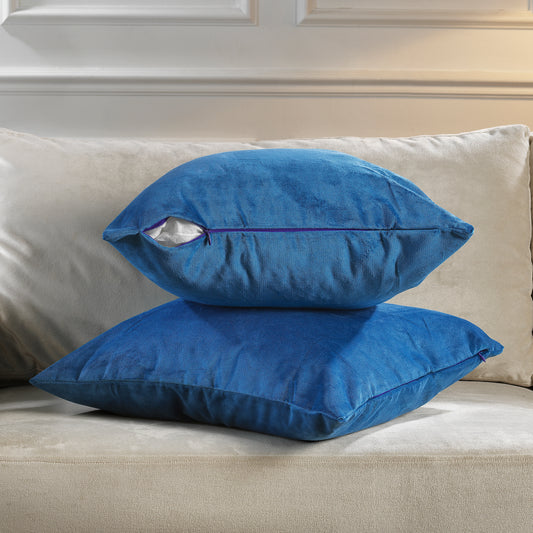 Matte Velvet Cushion Covers Set of 2 Hidden Zipper - Honolulu Blue
