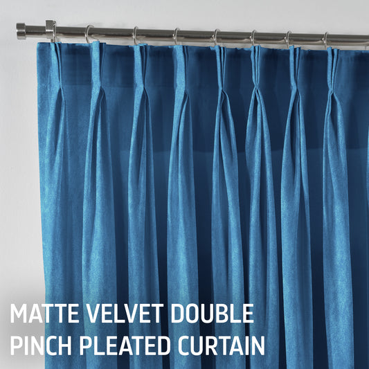 Matte Velvet Pinch Pleated Curtain Single Panel - Honolulu Blue