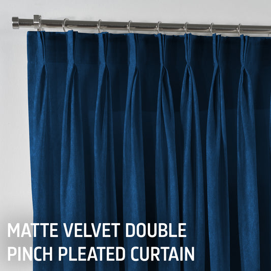 Matte Velvet Pinch Pleated Curtain Single Panel - Prussian