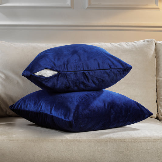 Matte Velvet Cushion Covers Set of 2 Hidden Zipper - Navy Blue