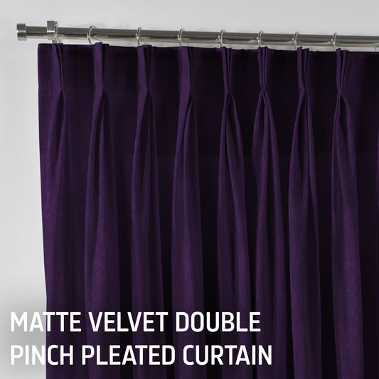 Matte Velvet Pinch Pleated Curtain Single Panel - Rebecca Purple
