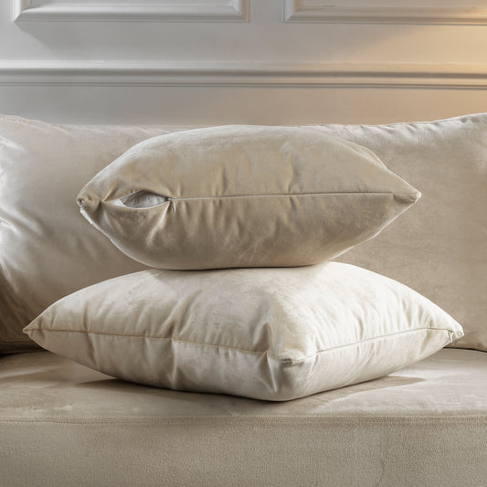 Matte Velvet Cushion Covers Set of 2 Hidden Zipper - Ecru