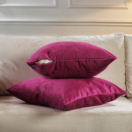 Matte Velvet Cushion Covers Set of 2 Hidden Zipper - Fuchsia