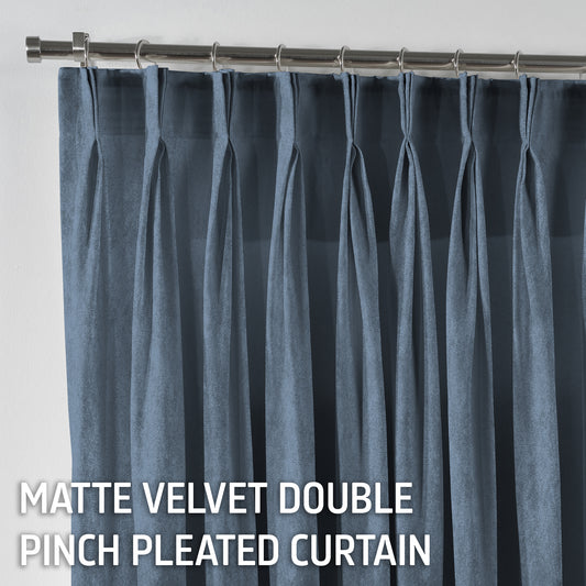 Matte Velvet Pinch Pleated Curtain Single Panel - Air Force Blue