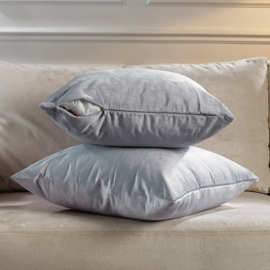 Matte Velvet Cushion Covers Set of 2 Hidden Zipper - Silver