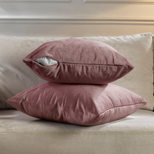 Matte Velvet Cushion Covers Set of 2 Hidden Zipper - Ruddy Pink