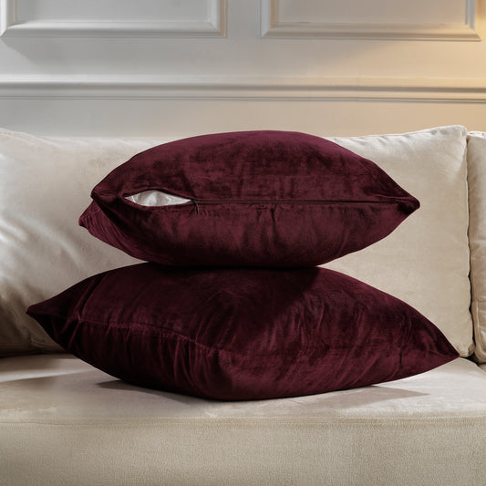 Matte Velvet Cushion Covers Set of 2 Hidden Zipper - Burgundy
