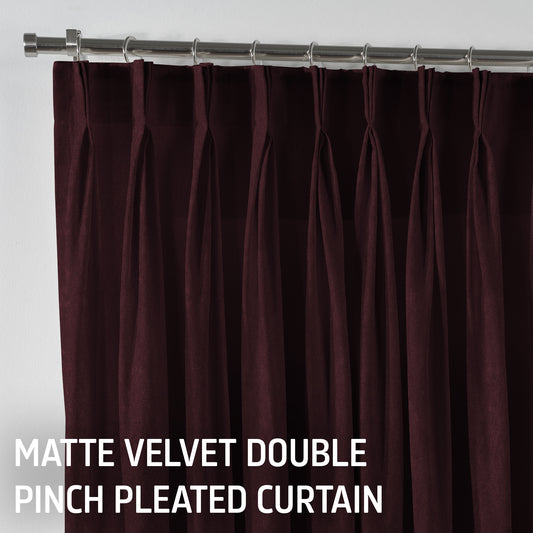 Matte Velvet Pinch Pleated Curtain Single Panel - Burgundy