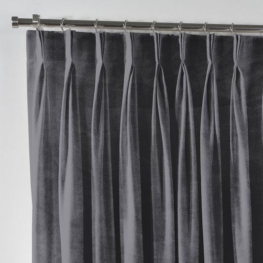 Shiny Velvet Pinch Pleated Curtain Single Panel - Silver