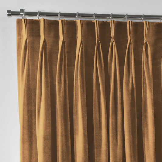 Shiny Velvet Pinch Pleated Curtain Single Panel - Marigold