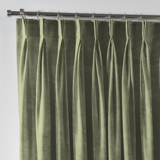 Shiny Velvet Pinch Pleated Curtain Single Panel - Olive Green