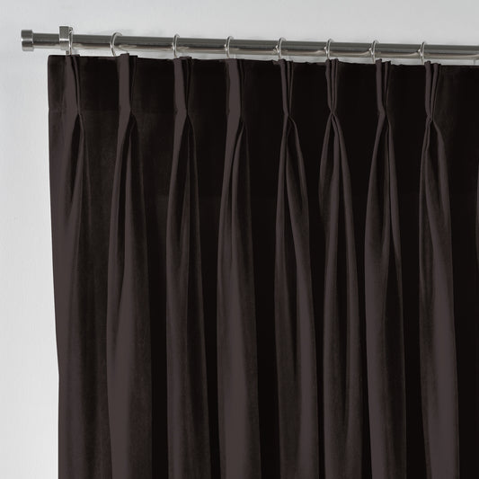 Shiny Velvet Pinch Pleated Curtain Single Panel - Mocha
