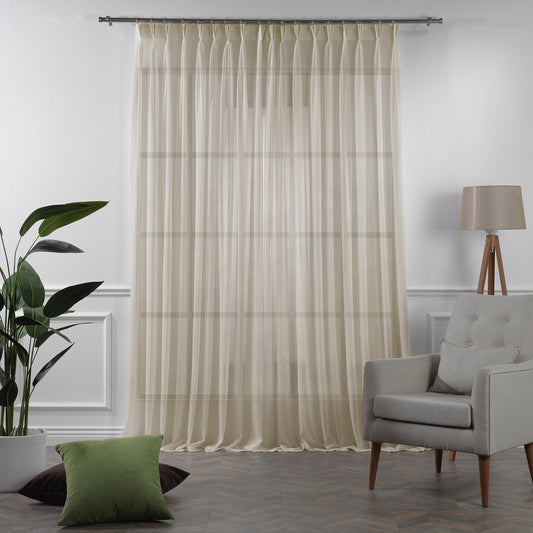 Sheer Silk Crepe Pinch Pleated Curtain Single Panel - Beige