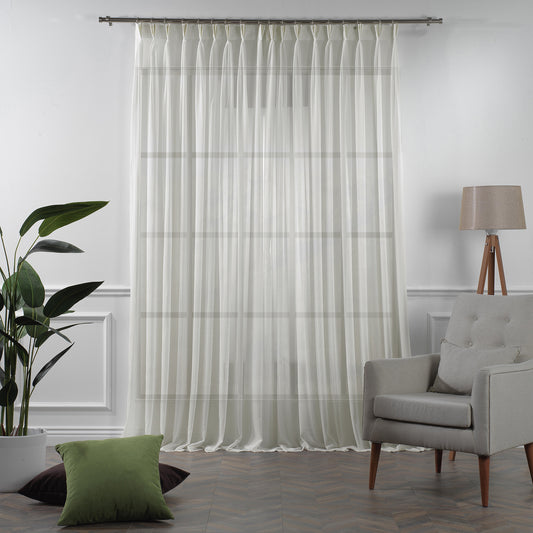 Sheer Silk Crepe Pinch Pleated Curtain Single Panel - Ecru