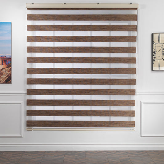 Bambu Zebra Shades Metallic Cord Loop Roller Blinds - Brown