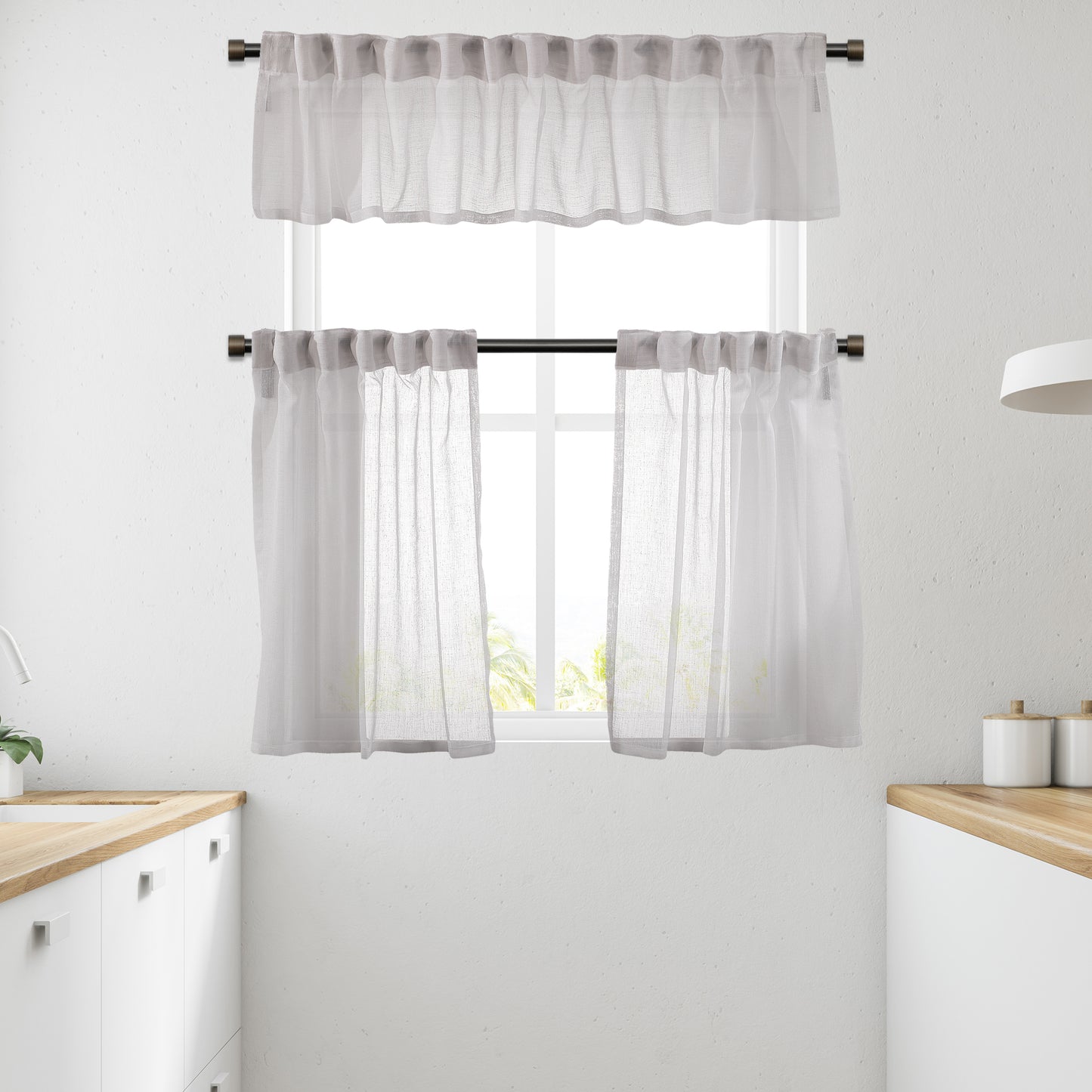 Sheer linen kitchen valances, sheer linen look kitchen valances, linen look kitchen valance, 100% polyester sheer valance, kitchen window valance, light filtering kitchen curtains, decorative kitchen curtains, farmhouse kitchen valance, modern kitchen decor, window topper, kitchen window treatment, custom kitchen valance, café window curtain, rod pocket valance, elegant window valance, stylish kitchen window topper, home decor, window furnishings
