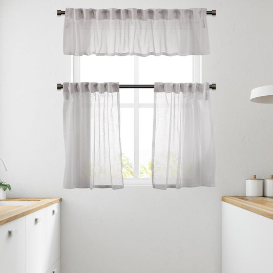 Sheer linen kitchen valances, sheer linen look kitchen valances, linen look kitchen valance, 100% polyester sheer valance, kitchen window valance, light filtering kitchen curtains, decorative kitchen curtains, farmhouse kitchen valance, modern kitchen decor, window topper, kitchen window treatment, custom kitchen valance, café window curtain, rod pocket valance, elegant window valance, stylish kitchen window topper, home decor, window furnishings