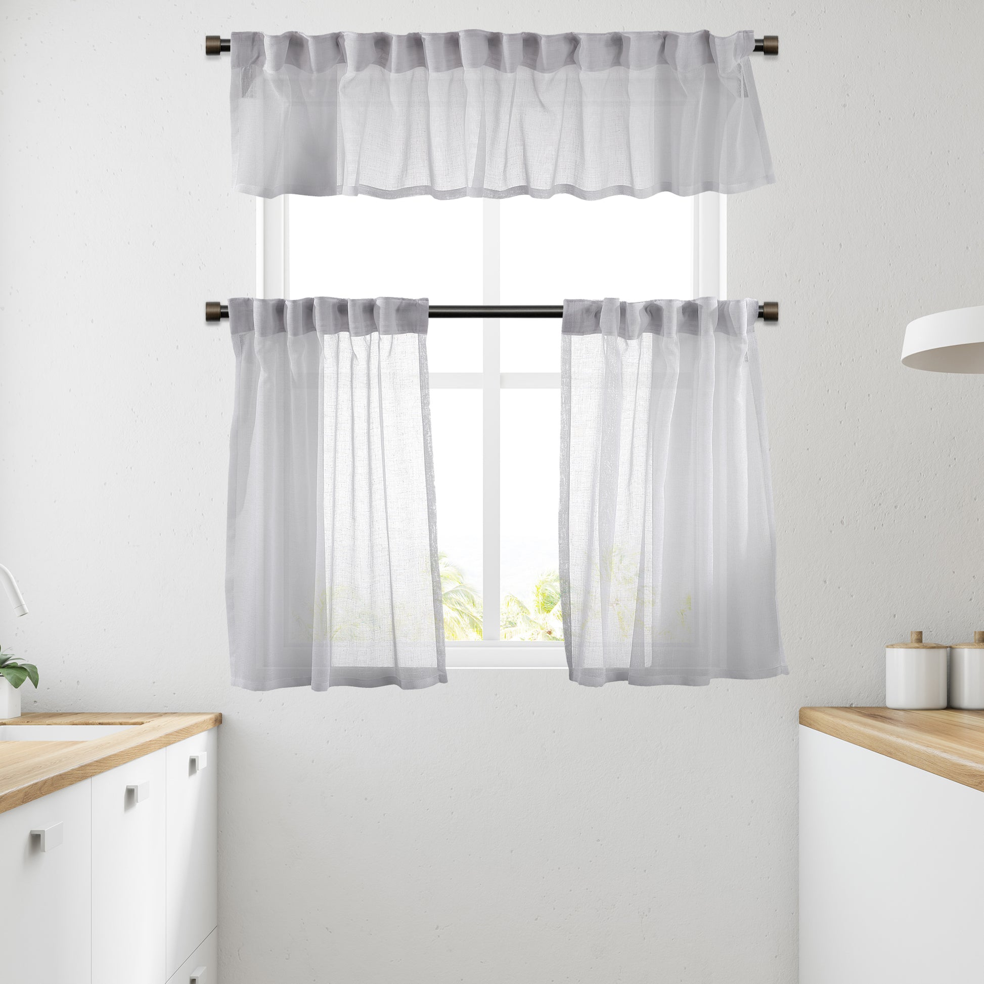 Sheer linen kitchen valances, sheer linen look kitchen valances, linen look kitchen valance, 100% polyester sheer valance, kitchen window valance, light filtering kitchen curtains, decorative kitchen curtains, farmhouse kitchen valance, modern kitchen decor, window topper, kitchen window treatment, custom kitchen valance, café window curtain, rod pocket valance, elegant window valance, stylish kitchen window topper, home decor, window furnishings