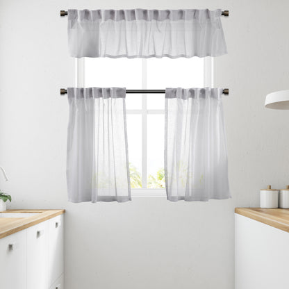 Sheer linen kitchen valances, sheer linen look kitchen valances, linen look kitchen valance, 100% polyester sheer valance, kitchen window valance, light filtering kitchen curtains, decorative kitchen curtains, farmhouse kitchen valance, modern kitchen decor, window topper, kitchen window treatment, custom kitchen valance, café window curtain, rod pocket valance, elegant window valance, stylish kitchen window topper, home decor, window furnishings