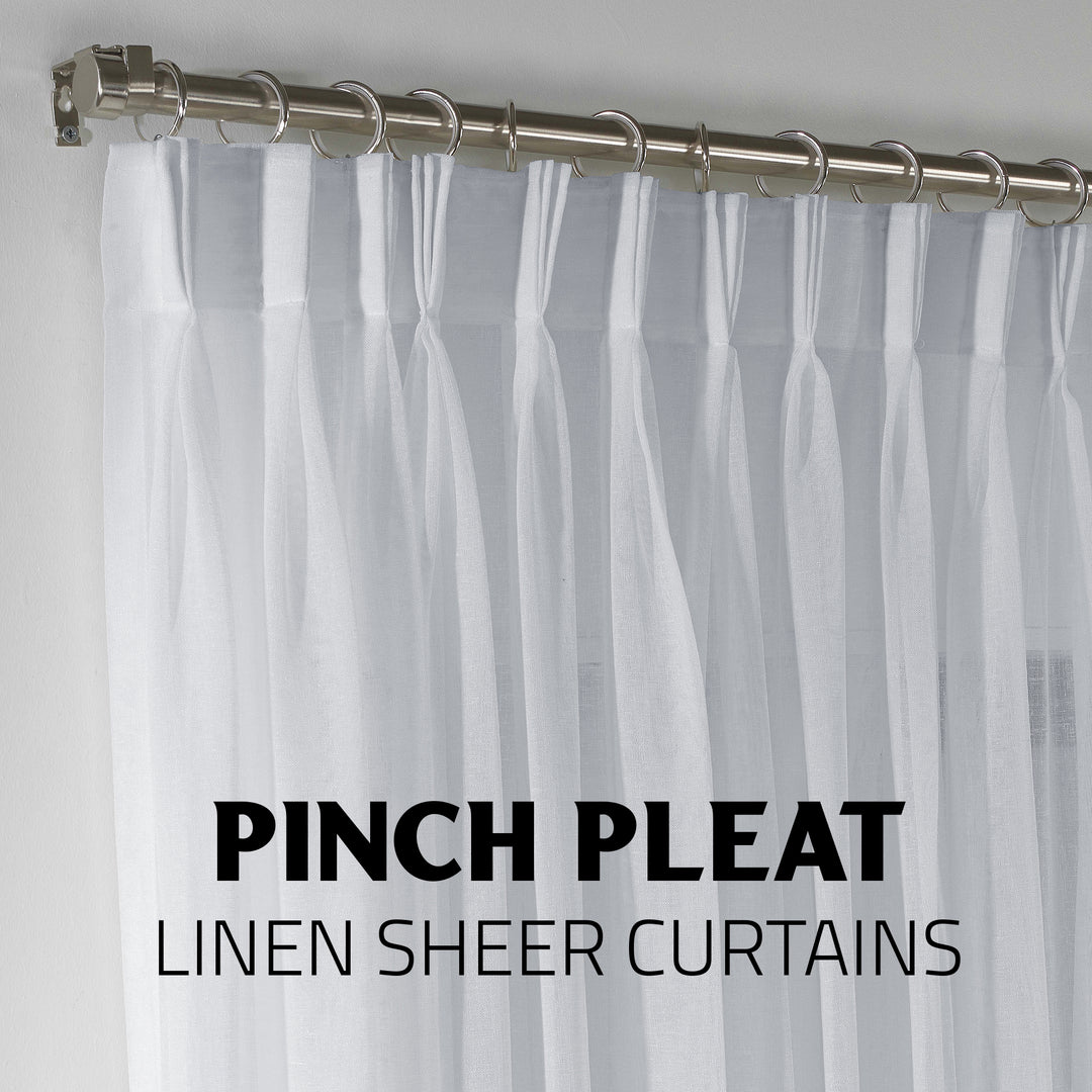 Sheer Linen Pinch Pleated Curtain Single Panel - White